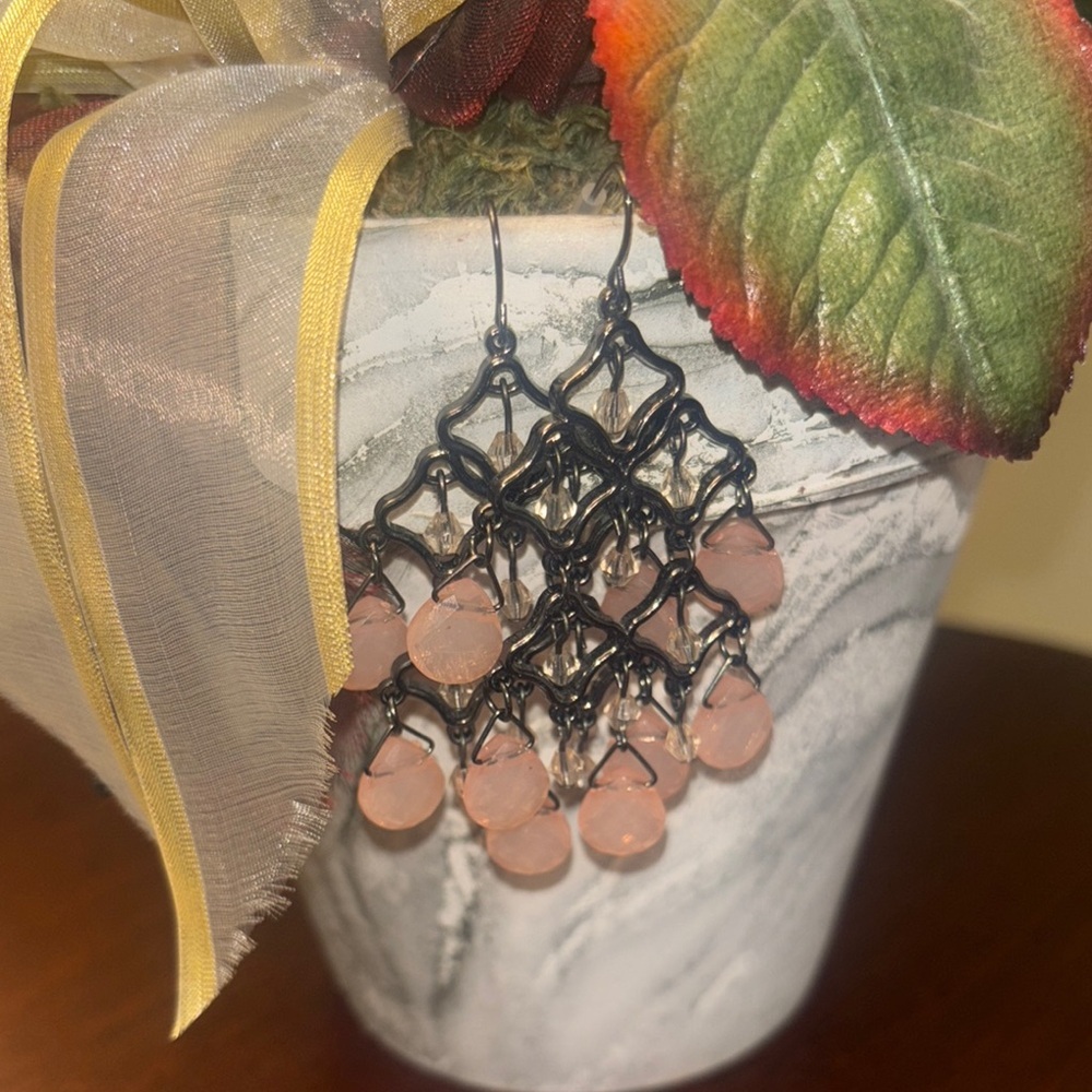 Elegant Drop Earrings with Pink Stones